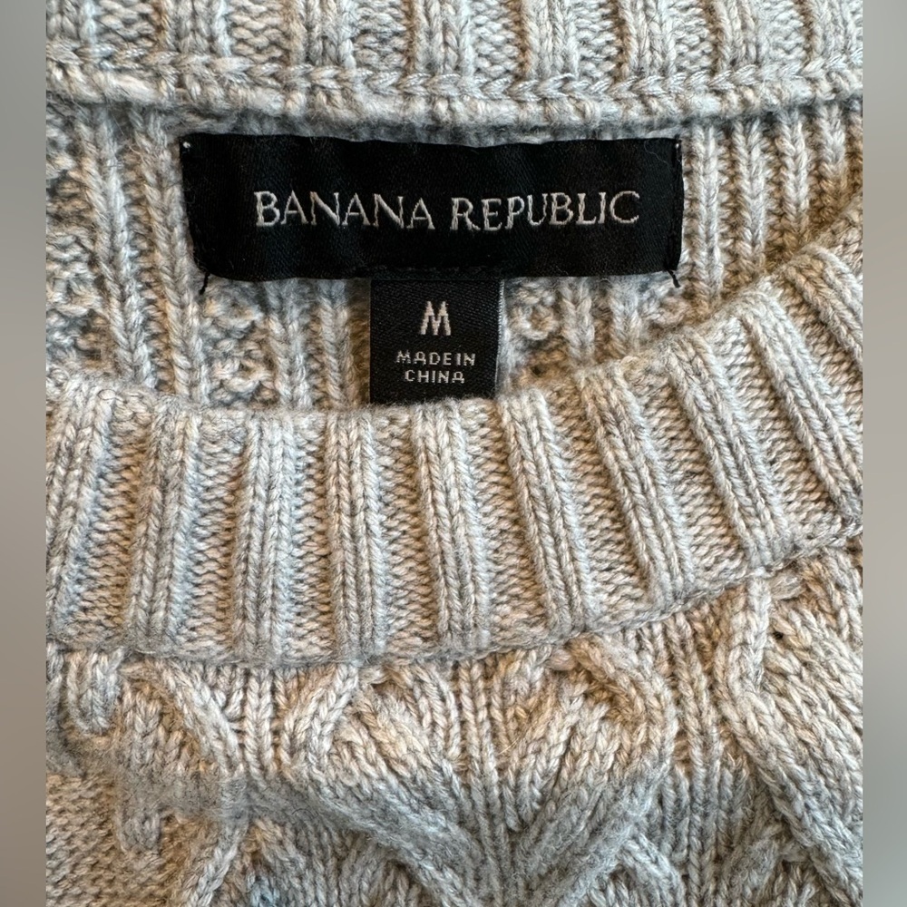 Banana Republic Cable Knit Sweater Gray Tunic Wool Size Medium - Picture 10 of 11